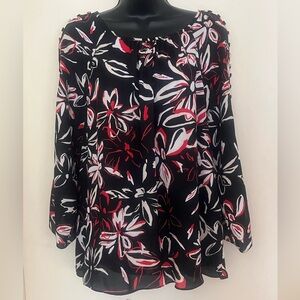 Investments Black and Red Floral Blouse